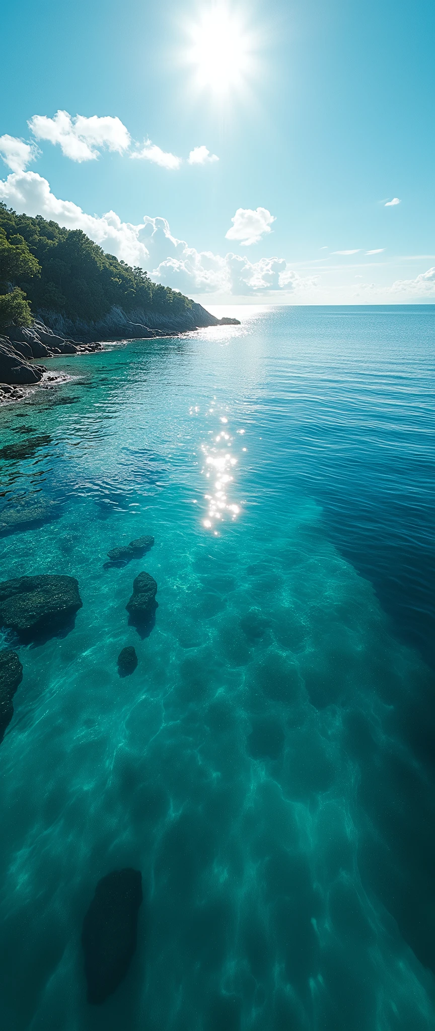 (masterpiece:1.2,Exceptional Quality,mirror-like,Cinematic Experience),8k,wallpaper,(Shooting from above:2.0),Japan,Okinawa,The ocean is so clear,Beautiful sea,(Diffuse reflection of light:2.0),(Dynamic Angles:2.0),sun,summer