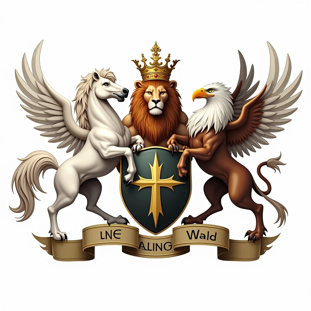 Make a royal logo including royal loin, royal horse and royal eagle. Background Transparent.