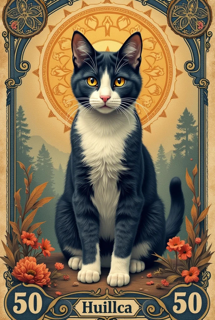 CREATE A MONEY BILL OF THE DENOMINATION OF 50 WITH A CAT IN THE CENTER AND THAT SAYS HUILLCA
