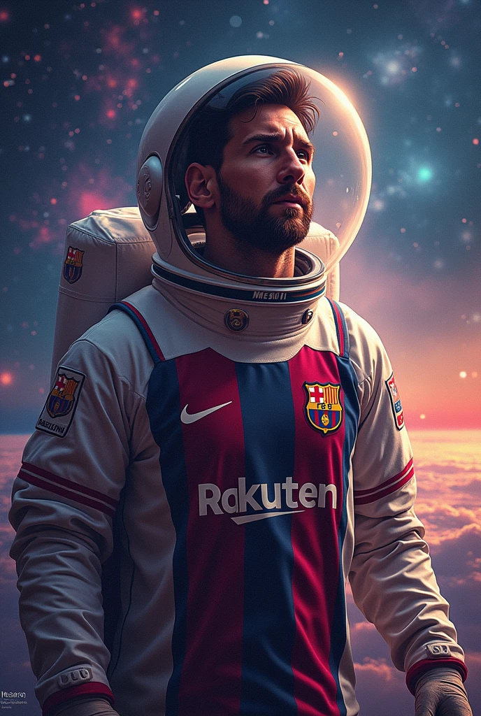Messi as a Astronaut wearing Barcelona jurcy