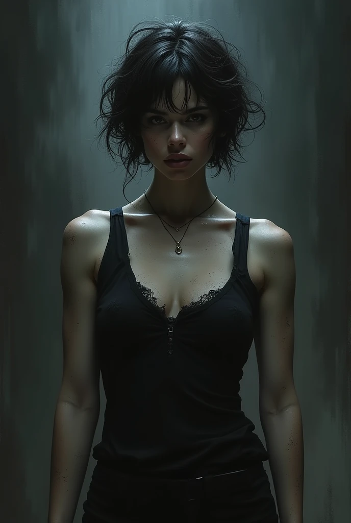 Woman, gothic, big-ass, shorth hair, fully body,