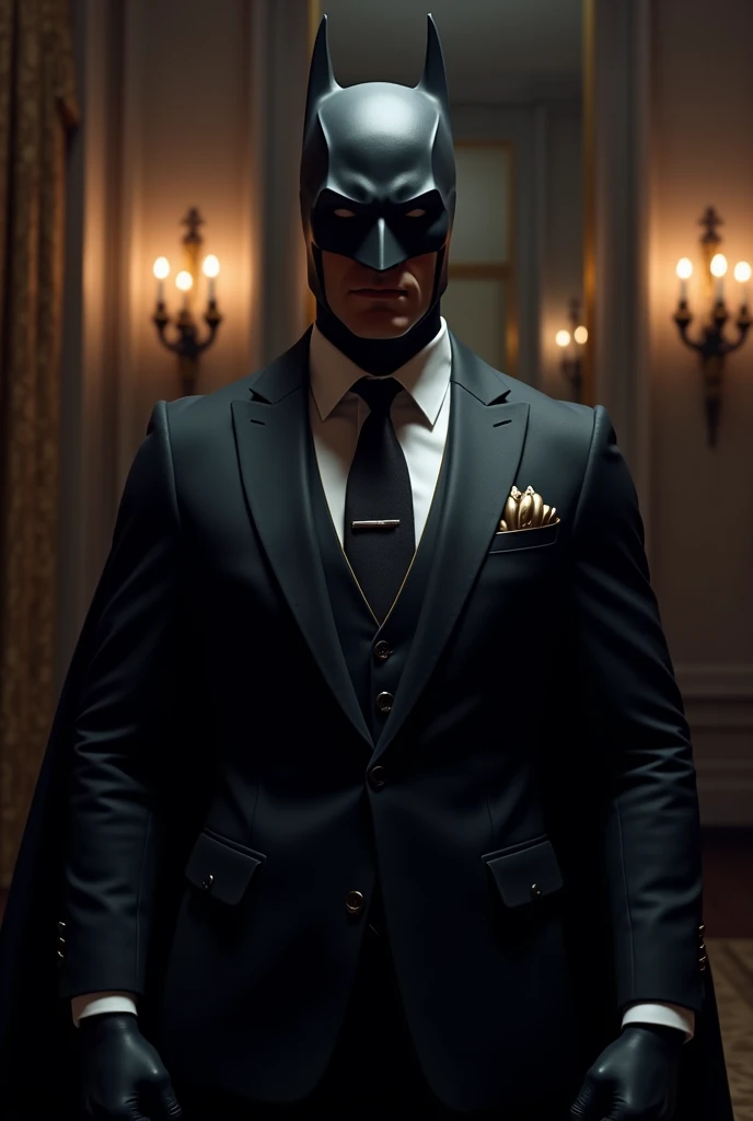 Batman with a formal clothes and his mask disfraz