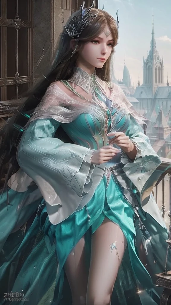 best quality,masterpiece,Ultra-high resolution,photoactual:4：0,Demon Palace Academy Park,Albedo,long hair shawl,Devil's Horn,Big breasts,shirt clothes,mini skirt,holding book