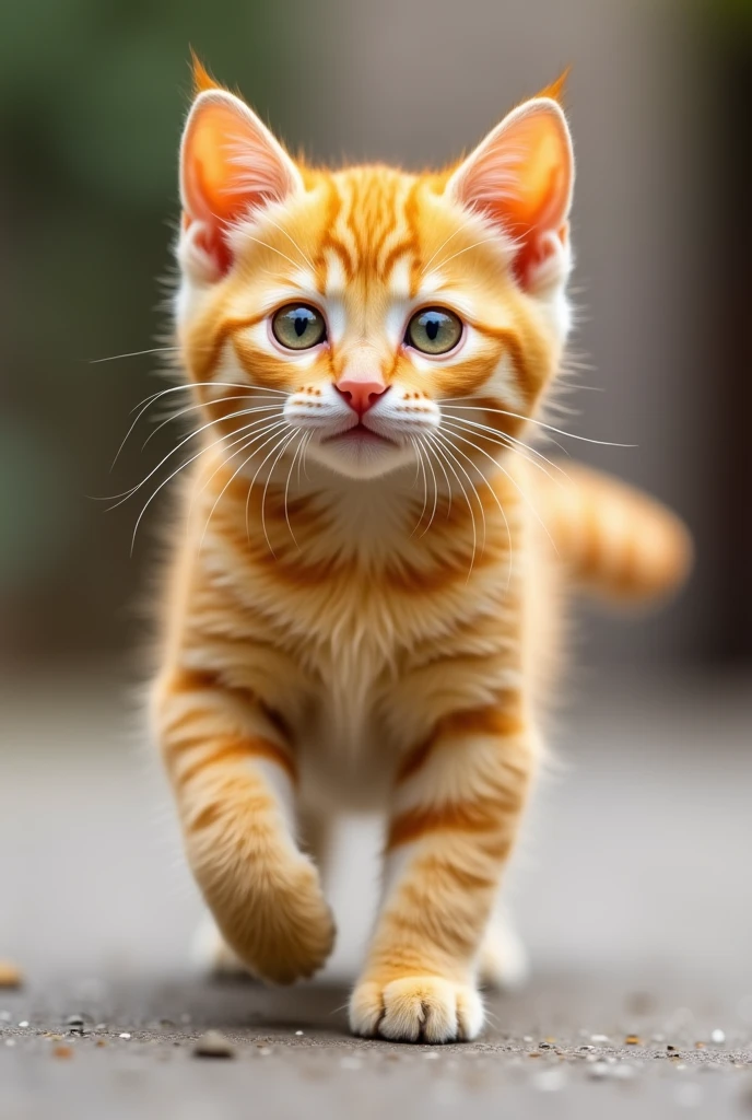 Cute yellow cat is walking