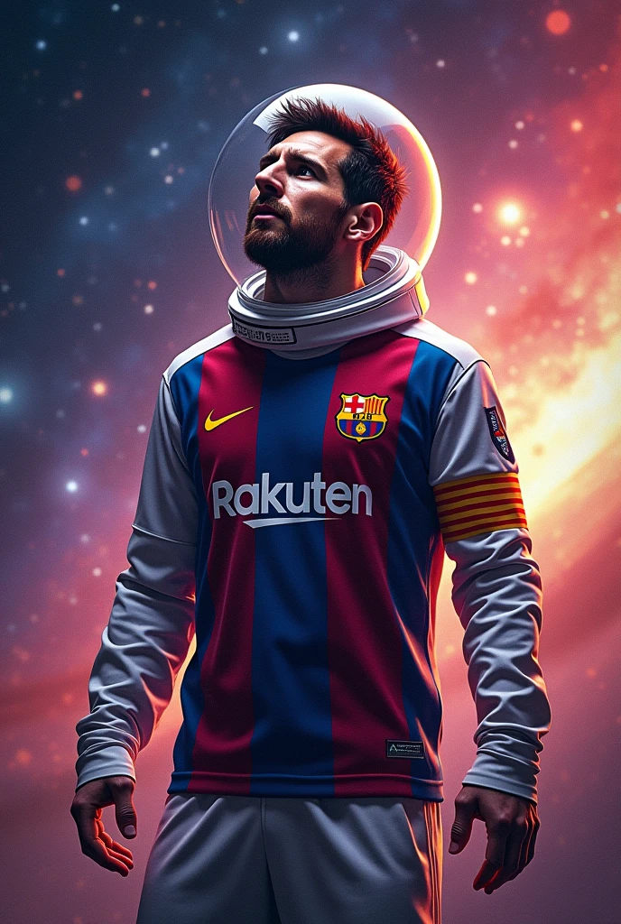 Messi as a Astronaut wearing Barcelona jurcy