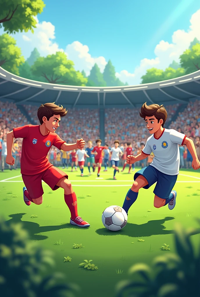 Smart village club wearing red jersey vs KTM Boys wearing white jersey football match logo club name should be included