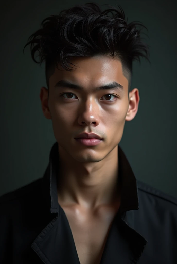 a 19 year old boy,young, United States,athletic,handsome, His physique is slim and toned,sexy, Her hair is mohawk style and curly,skin is pale, His eyes are brown,eyelashes that highlight your eyes, his jaw is marked,His nose matches his face, Her lips are light pink, Her lips are medium-thick, dark aura.