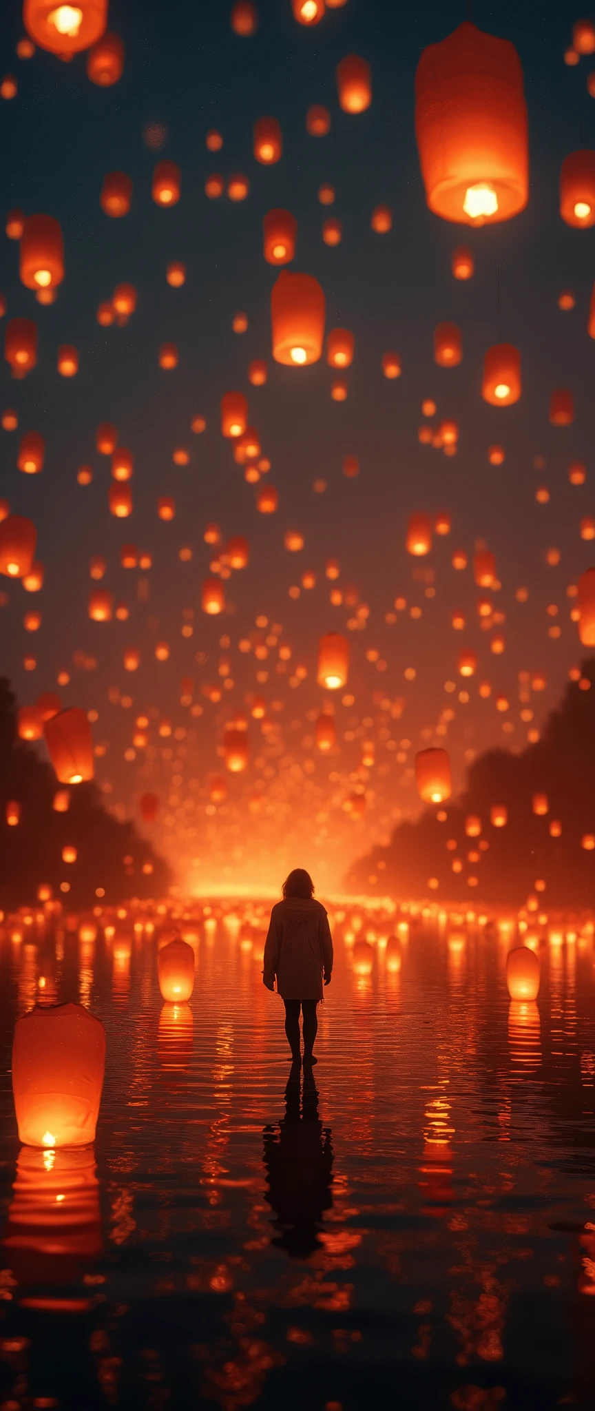 (masterpiece:1.2,Exceptional Quality,mirror-like,Cinematic Experience),8k,wallpaper,(Shooting from above:2.0),(Countless lanterns released into the night sky:2.0),(Diffuse reflection of light:2.0),(Dynamic Angles:2.0)