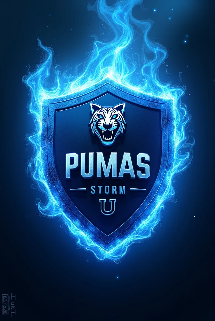 Make the UNAM Pumas team shield in blue and indigo fire 