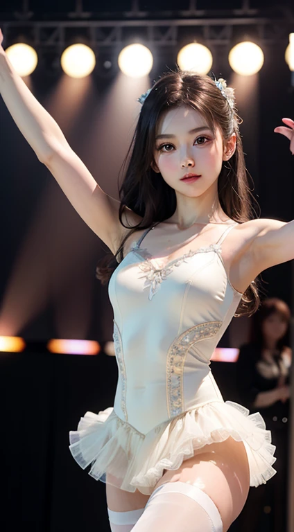 ((Highest quality)), ((masterpiece)), (detailed), Captivating Gaze, レオタードballetの人物, cute, 非常にdetailedな, 超High resolution, Kodak Vision Color,Shooting with LT camera,Highest quality, 8k, High resolution, 1 person, (Professional Lighting),、thin、ballet。Ballerina dancing gracefully on stage。Soft lighting and excellent shadow representation、Expressing an emotional and romantic atmosphere。Be enchanted by the subtle details and vibrant colors of opera tutus and leotards。Great stage backdrop.Perfect Face、
