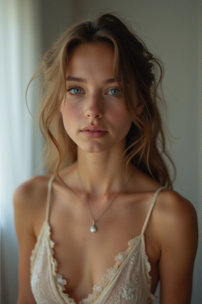 13 year old girl , white skin and brown-blond hair, cara angelical , big breasts