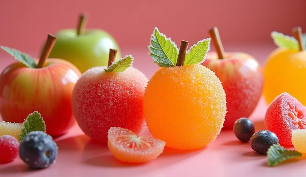 The candy and fruit were mixed together to create new, exciting treats. There were jelly bean and fruit salad, candy-coated apples, and fruity jelly bean pies