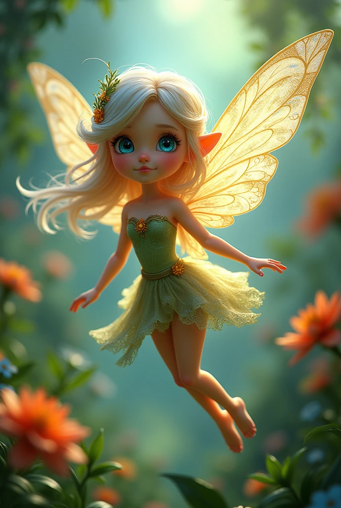 Flower Fairy with Wings and Blue Eyes