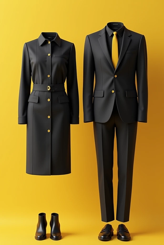 Internship uniform for business student, suitable for Philippine weather. Mock up, in 2d, black and yellow, for male and female