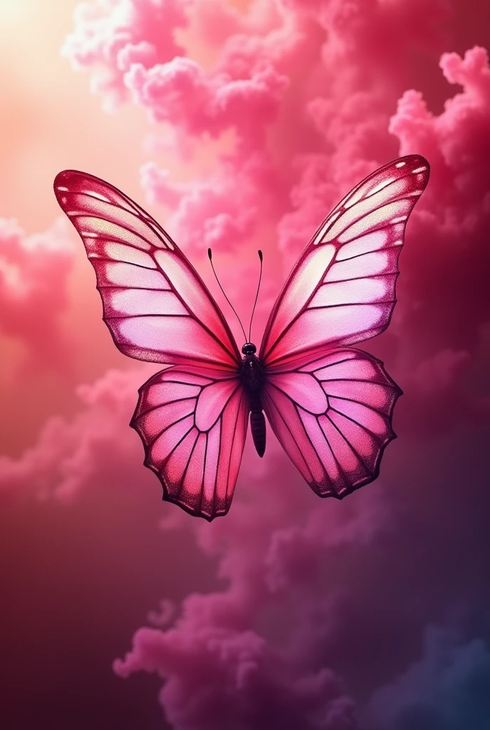 Butter fly background for gaming channel with red, pink and yellow fumes butter fly colour is pink