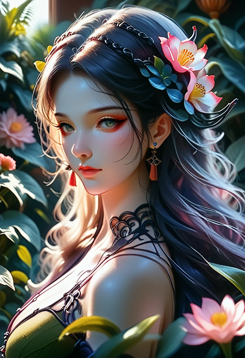 Arafedka with a fan and a flower in her hair, exquisite digital illustration, A wonderful illustration for a work of art, stunning digital illustration, beautiful digital images, inspired by Yoon Doo Seo, in digital illustration style, Chinese Empress, Portrait of a Geisha, fair empress fantasy, beautiful digital illustration, portrait of a beautiful geisha, Portrait of a Geisha