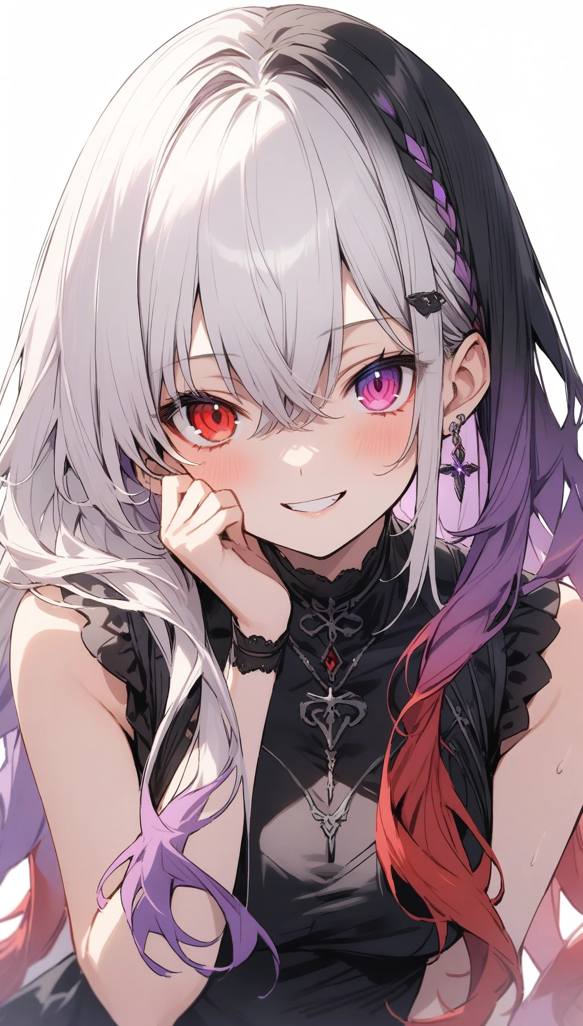 ((完璧な悪魔のPurple and red eyes)) , ((Purple and red eyes)) ,((Heterochromia iridis))、smile