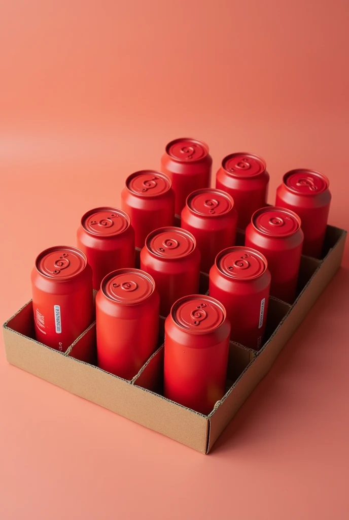 Cardboard tray, 12 small tin cans, Faro brand, Red color