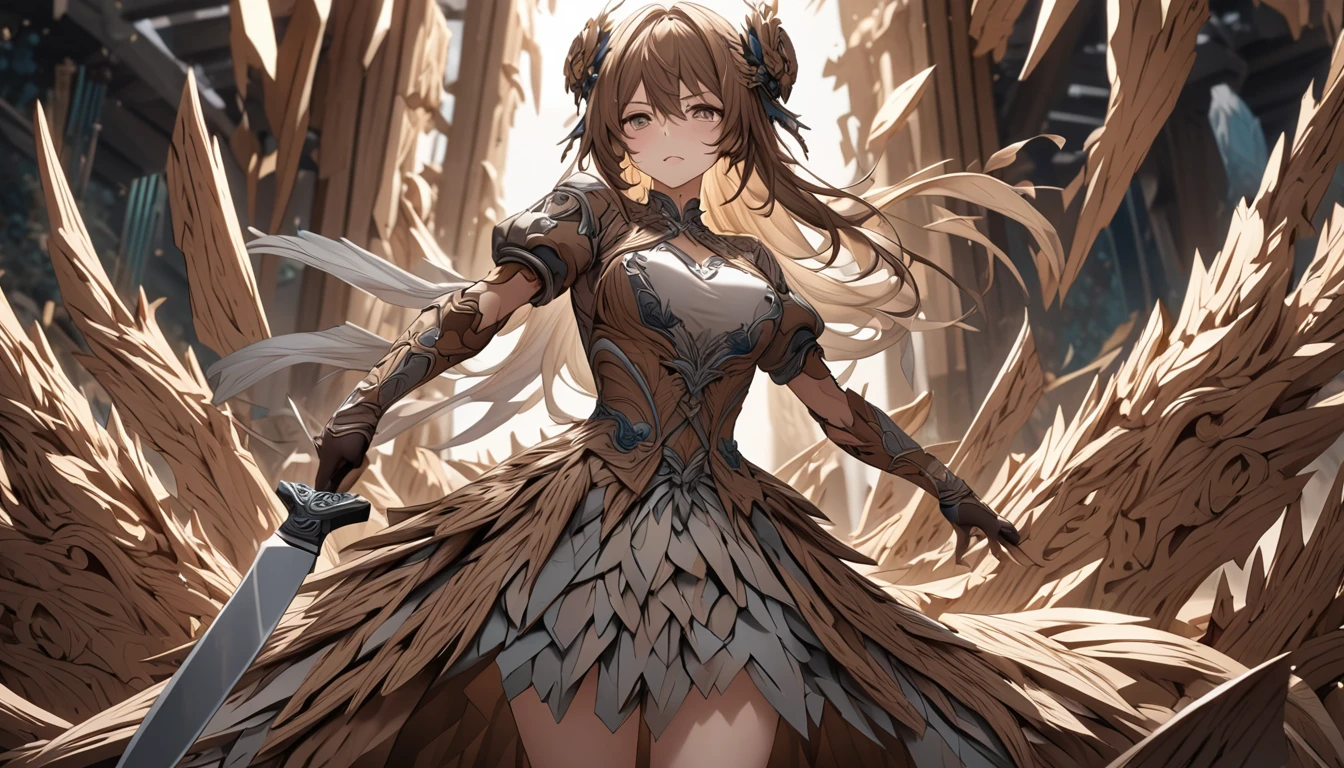 Hair: Now has long, flowing brown hair that reaches down to the middle of her back.
Eyes: Retains the same sharp green eyes, though now with a slightly softer expression.
Build: Slimmer and more , though still athletic. Her new form is more agile and quick.
Skin: The same tanned complexion, though the features are more refined and delicate.
Clothing/Armor: The armor adjusts slightly to fit her new form, though it remains functional and protective. The chainmail now has a more tailored fit, and the padded tunic beneath it follows the contours of her new shape.
Other Features: The scar on her left cheek remains, a constant reminder of her past experiences.