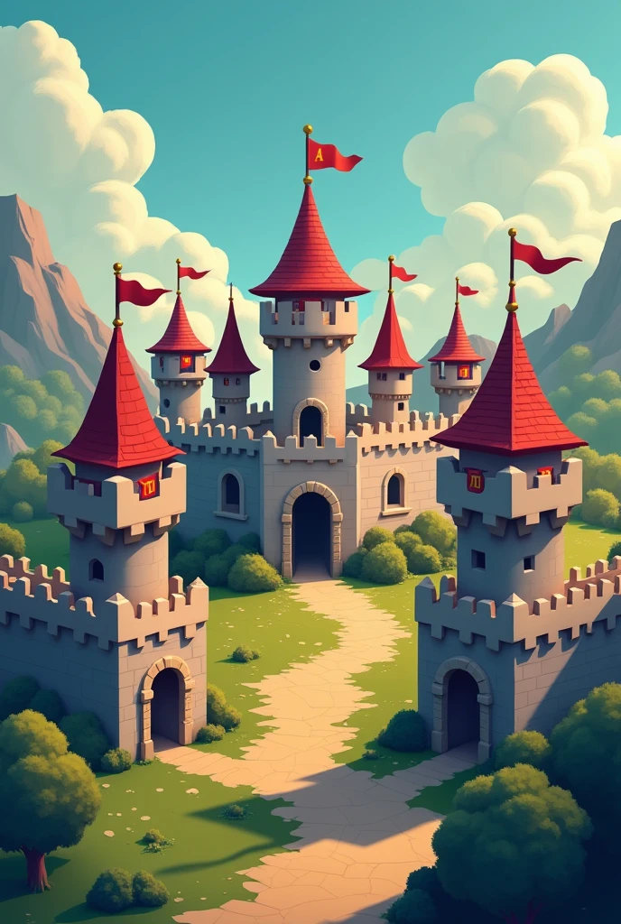 Last War game in war between miniature castles, all castles with the same strength and sizes, with 2D game graphics with the alliance initials written &#39;atL&#39; only the capital letter L 