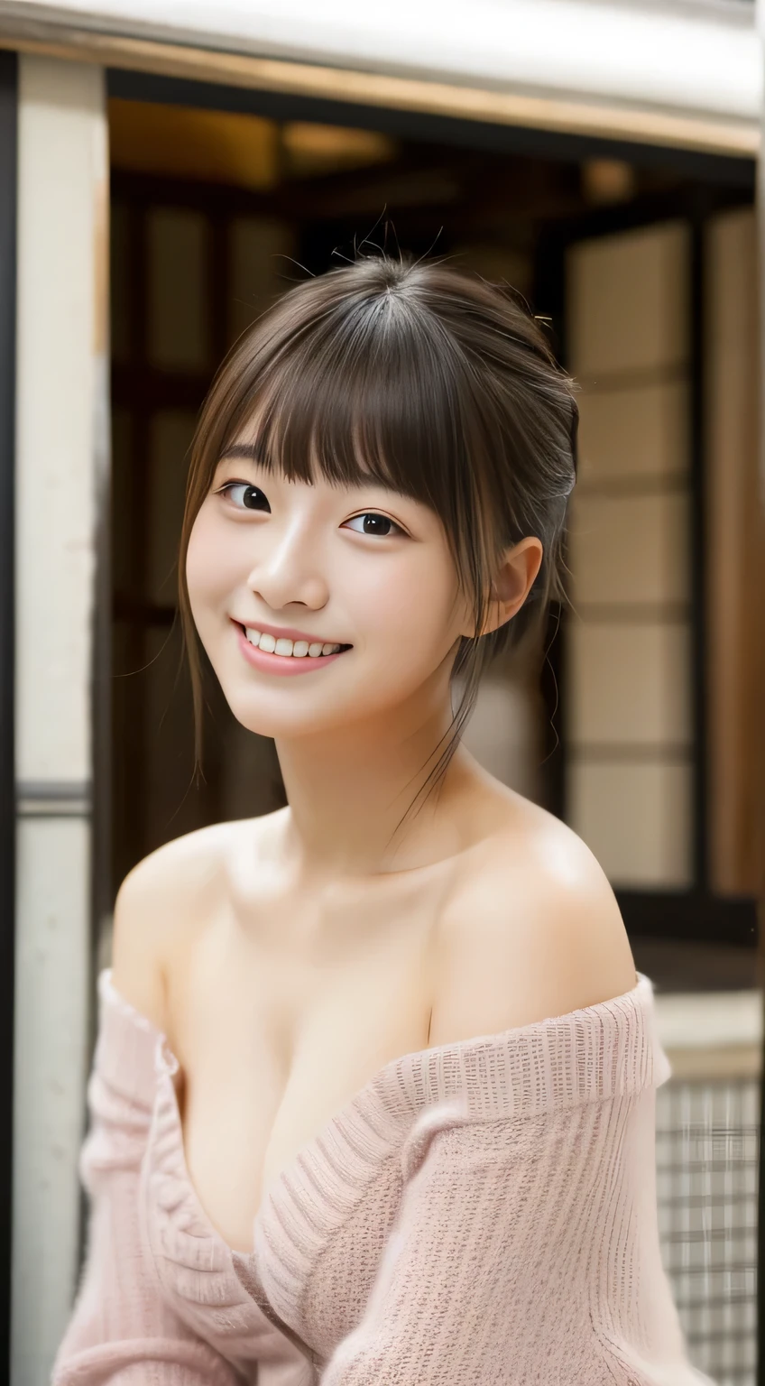 masterpiece,best quality,(Japanese girl),((Beautiful girl)),cleavage,(off shoulder:1.2),(perfect body beauty:1.2),(shy smile),From slightly above