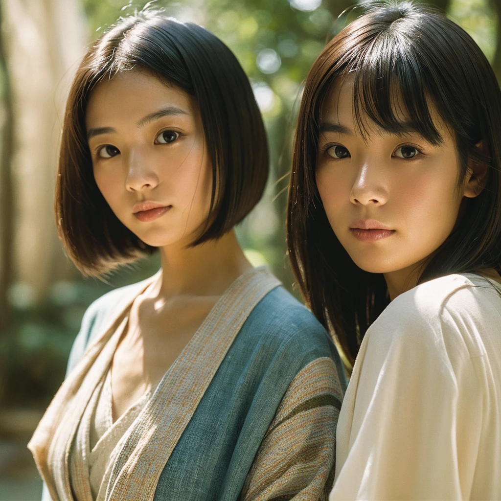 A hyper-realistic image of a single Japanese woman in her early 20s, captured with the nostalgic warmth and subtle graininess of a film camera. She is dressed in a traditional Japanese yukata, with delicate patterns that reflect the simplicity and elegance of the garment. Her skin has a warm beige tone with a natural, slightly rough texture that includes visible pores, fine lines, and subtle imperfections such as small blemishes, adding to the authenticity of her appearance. The soft, diffused natural light enhances the film-like quality, casting gentle shadows that create a timeless, organic feel. Her straight, glossy black hair is styled to complement the traditional yukata, framing her face naturally, and her deep brown eyes reflect the ambient light, adding depth and emotion. The film camera effect introduces a slight grain and a softer focus, giving the image a warm, nostalgic atmosphere while maintaining the realistic texture of her skin. The overall composition is designed to evoke a sense of genuine, understated elegance, with the combination of the traditional yukata, natural light, and film-like qualities ensuring that this image captures the imperfections that make her beauty truly lifelike, focusing solely on this one individual.