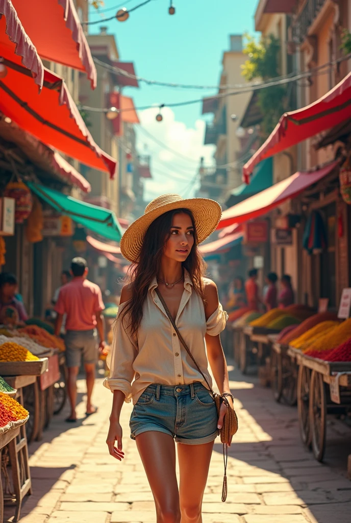 In 40 degree Celsius temperature, a woman
strolls through the streets of Curry, sightseeing