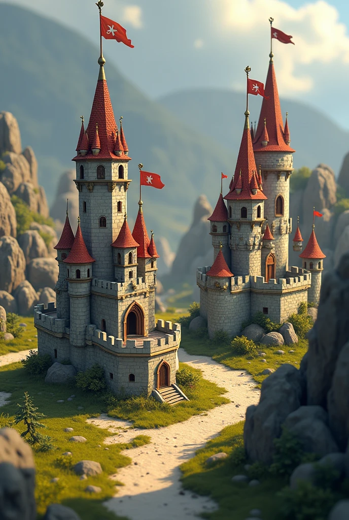 Last War game in war between miniature castles, all castles with the same strength and sizes, with 2D game graphics with the alliance initials written 'atL'