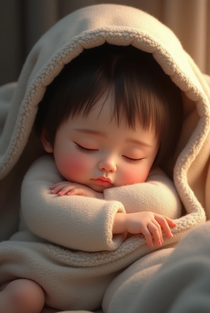 Create an image: Kenny is sleeping peacefully in his mother's bag..