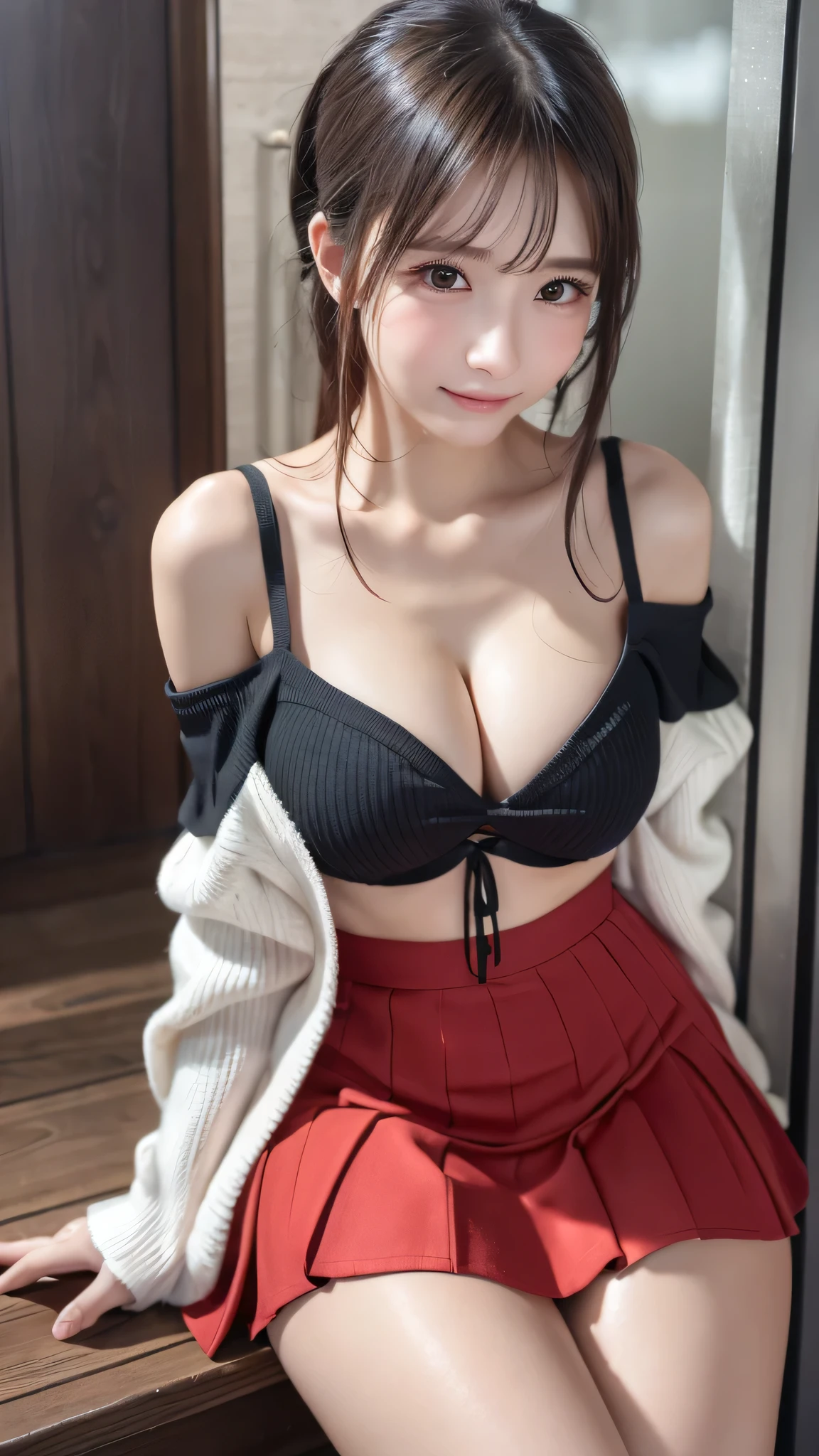 in 8K,photos realistic (1 Cute Japanese Idol ) low-tied long hair, Thin makeup, Medium chest size, Close-up portrait, nffsw、Punk Girl、necklace,breasts deep cleavage、FULL BODYSHOT、beauty legs、Beautiful legs、-yeld 、Ss looking at this、(Super beautiful girl:1.5)、(A detailed face)、Adult face、Bare legs, thighs、a closeup、full body Esbian、Nasty eyes、((Random sexy poses:1.5)),((full shot:1.5)),((beautiful skin:1.5)) ,((High-waisted skirt:1.5)),((Off-the-shoulder tops:1.5)),((An inviting pose:1.7)),(Around town:1.5),((Embarrassed face:1.7))
