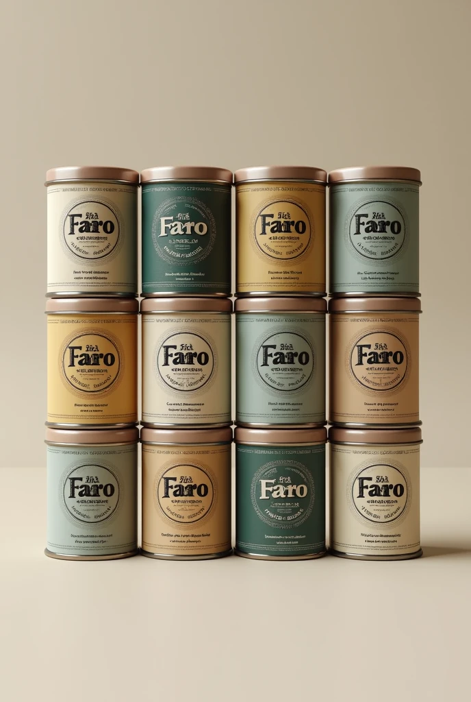 12 small tin cans together, Faro brand