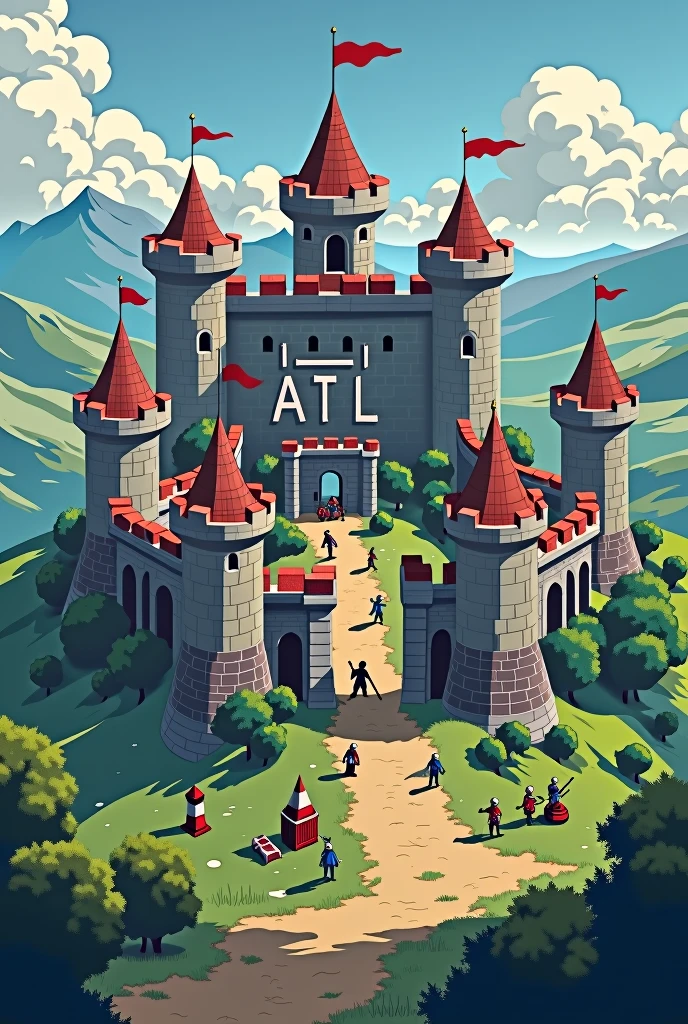 Last War game in war between miniature castles, all castles with the same strength and sizes, with 2D game graphics written 'atL' between the castle