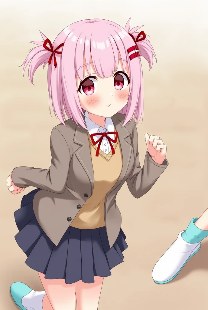 Anime Shy blushing 1 girl because She wanna tell you (you are cute lesbian girl to her that she love) She is a futa.
Natsuki from Doki Doki Literature Club has straight pastel pink hair, cut around chin length, and pink eyes. Her bangs are swept to the right, having two prominent strands of hair beside them. Her accessories consist of a red Japanese-style crossed hair clip, as well as two red ribbons tying two small ponytails on either side of her head, with the rest of her hair left down. She wears the standard issue female school uniform consisting of a warm gray blazer fully buttoned and untucked, brown sweater vest, white shirt fully buttoned and tucked, red ribbon, dark blue pleated skirt, white knee-high socks and white uwabaki slippers with sky blue tips. DOKI DOKI LITERATURE CLUB. #DDLC