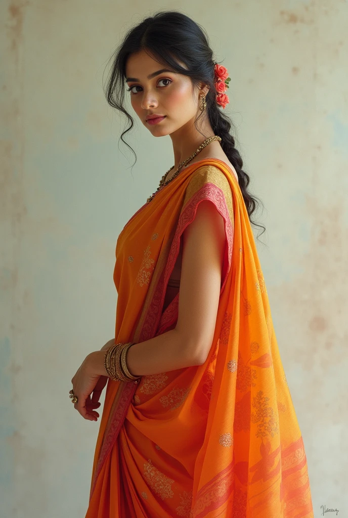 Sleeveless saree woman