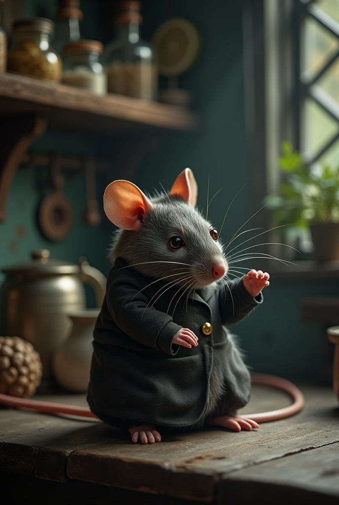 Eager to explore this newfound power, the head chef in the kitchen eagerly consumed the potion. To his surprise, the potion had an unexpected side effect. Instead of understanding the language of animals, the head chef in the kitchen found himself transforming into a small, helpless creature - a rat., Victorian rat, (vacations, high resolution:1.3), (small, selective focus, european film:1.2), (sexual advance:1.1), ,end of hopes ,silence, extremely detailed,dark,sad, easynegative, digital artwork by Beksinski, extremely detailed, dark, chiaroscuro, low-key,in the style of Kelly Slater ,style by Kelly Slater,closeup,digital artwork by Beksinski, style of Kelly Slate