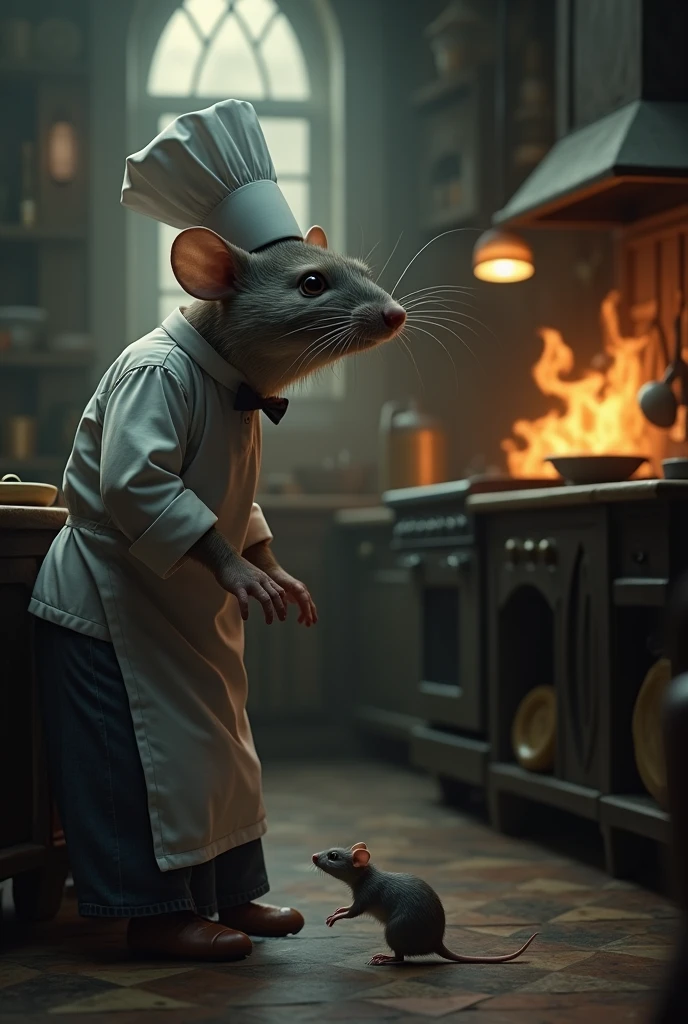Eager to explore this newfound power, the head chef in the kitchen eagerly consumed the potion. To his surprise, the potion had an unexpected side effect. Instead of understanding the language of animals, the head chef in the kitchen found himself transforming into a small, helpless creature - a rat., Victorian rat, (vacations, high resolution:1.3), (small, selective focus, european film:1.2), (sexual advance:1.1), ,end of hopes ,silence, extremely detailed,dark,sad, easynegative, digital artwork by Beksinski, extremely detailed, dark, chiaroscuro, low-key,in the style of Kelly Slater ,style by Kelly Slater,closeup,digital artwork by Beksinski, style of Kelly Slate