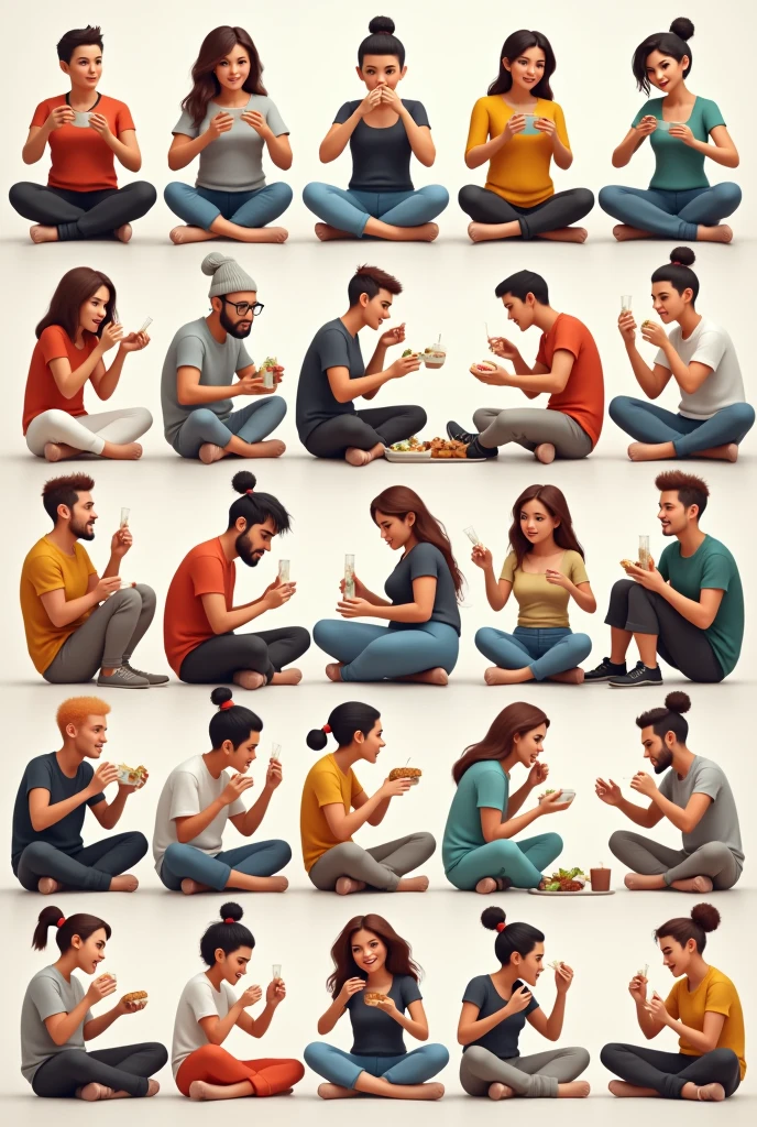 19 different full body eating postures