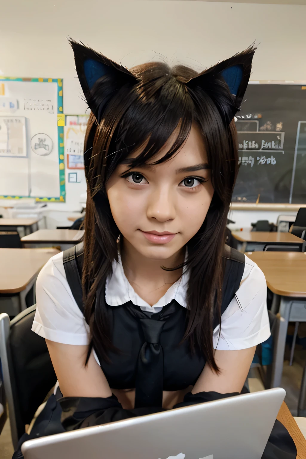 laptop, school girl, cat ear