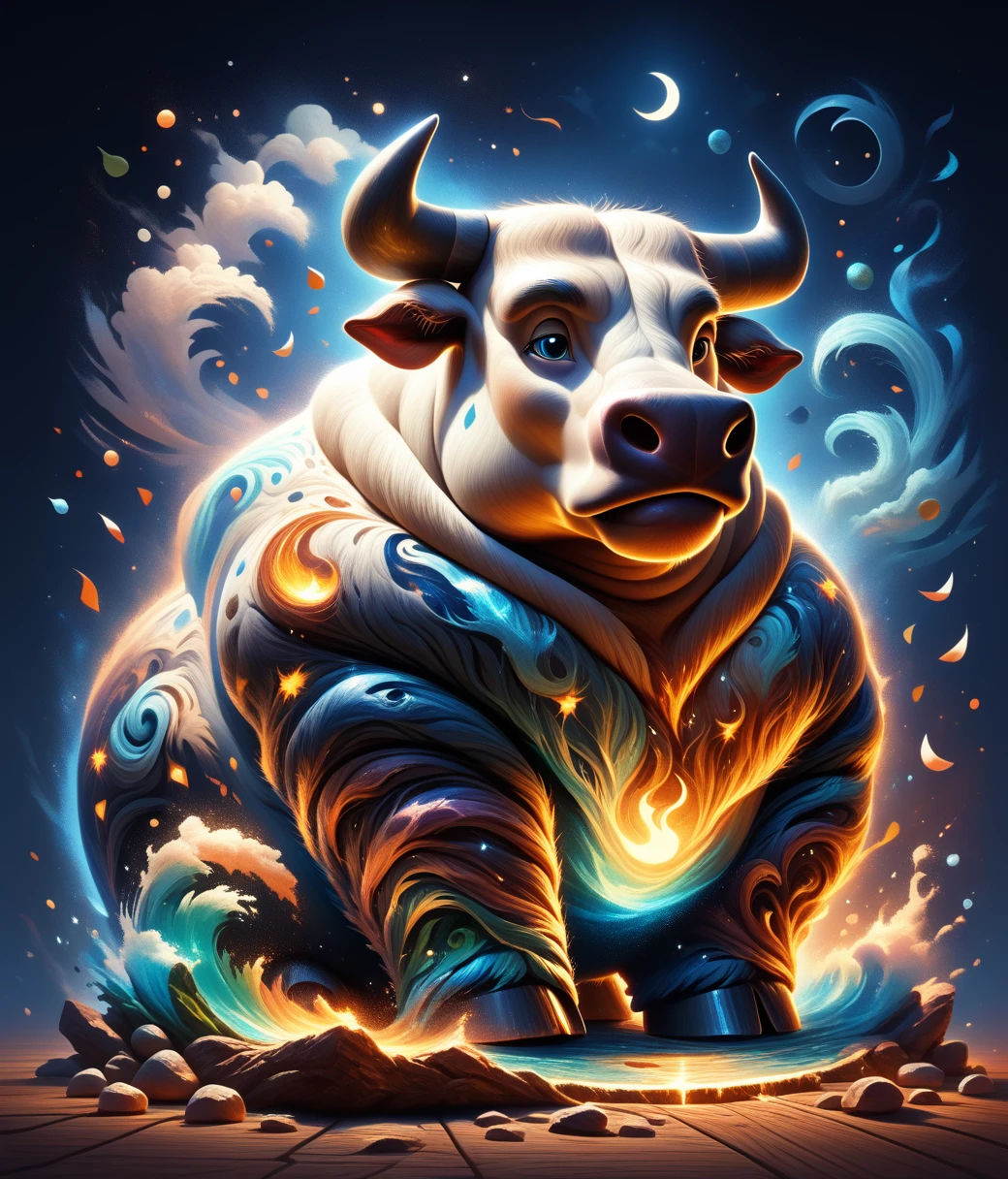 (cute, fat, obese, anthro, male, bull), DonM34r7h3l3XL, fullbody, adorable, magical oasis, fantasy, night time, moonlight, magical, extremely detailed, beautiful,whimsical, hires textures, highly detailed, intricate details, best quality, masterpiece, bright lighting, detailxl