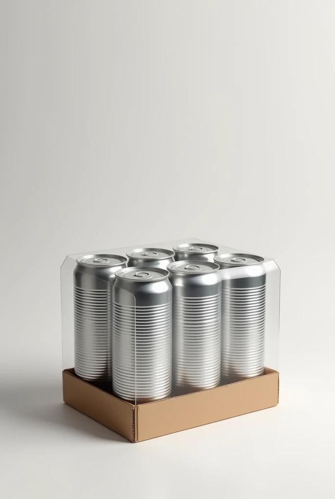 12 tin cans, Without brand, cardboard tray, stacked, plastic packaging