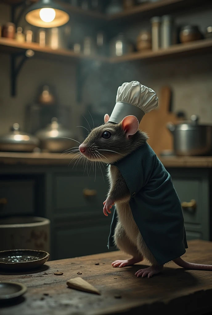Eager to explore this newfound power, the head chef in the kitchen eagerly consumed the potion. To his surprise, the potion had an unexpected side effect. Instead of understanding the language of animals, the head chef in the kitchen found himself transforming into a small, helpless creature - a rat., Victorian rat, (vacations, high resolution:1.3), (small, selective focus, european film:1.2), (sexual advance:1.1), ,end of hopes ,silence, extremely detailed,dark,sad, easynegative, digital artwork by Beksinski, extremely detailed, dark, chiaroscuro, low-key,in the style of Kelly Slater ,style by Kelly Slater,closeup,digital artwork by Beksinski, style of Kelly Slate