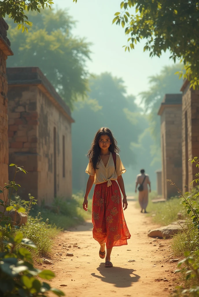A tired girl strolls in Mahasthangarh and Momin Park in 40 degree Celsius temperature