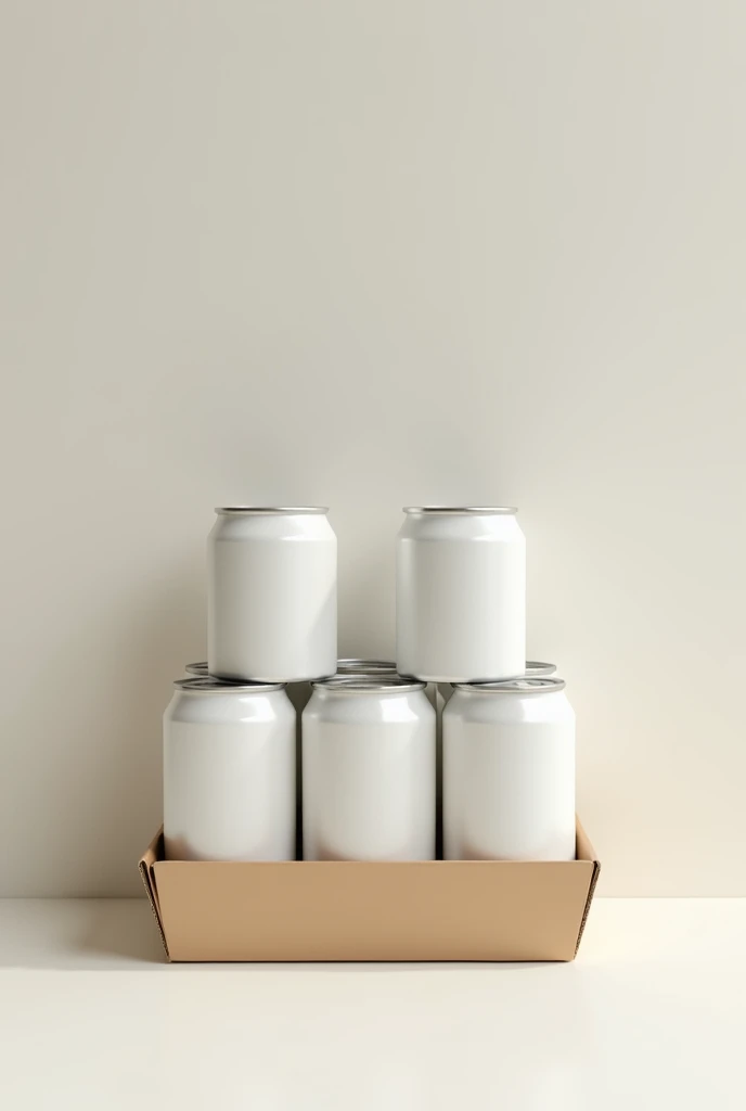 12 tin cans, Without brand, cardboard tray, stacked, adhesive film, packaging Ñ