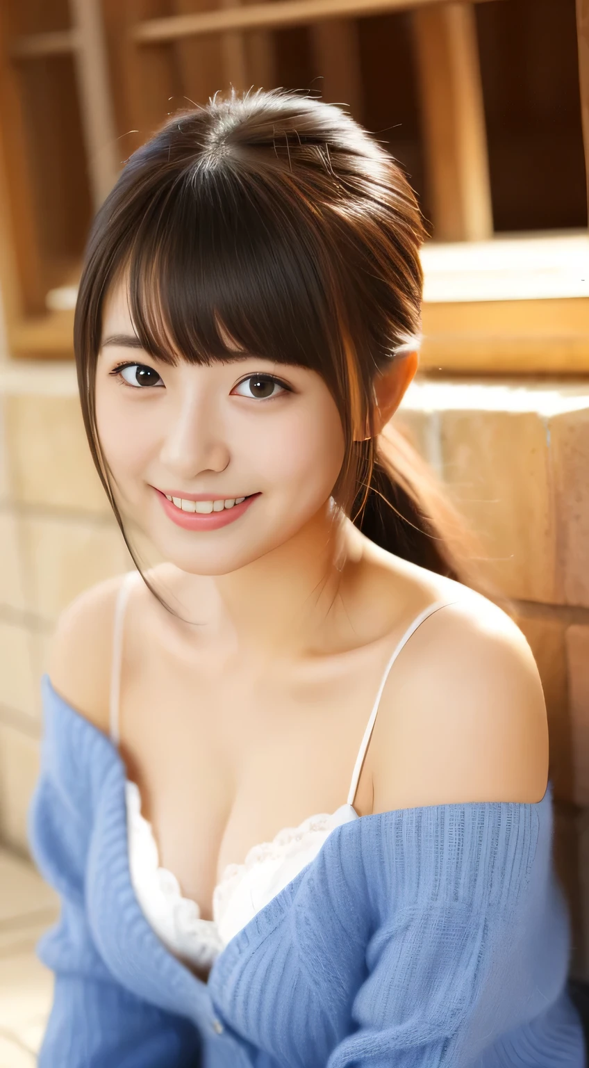 masterpiece,best quality,(Japanese girl),((Beautiful girl)),cleavage,(off shoulder:1.2),(perfect body beauty:1.2),(shy smile),From slightly above