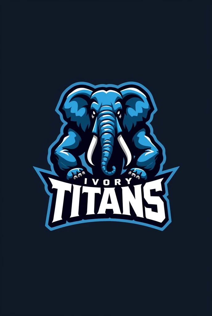 Create a photo of the logos for a sports team named ivory titans with a black blue and white color scheme with ivory titans written below it with an elephant in it

