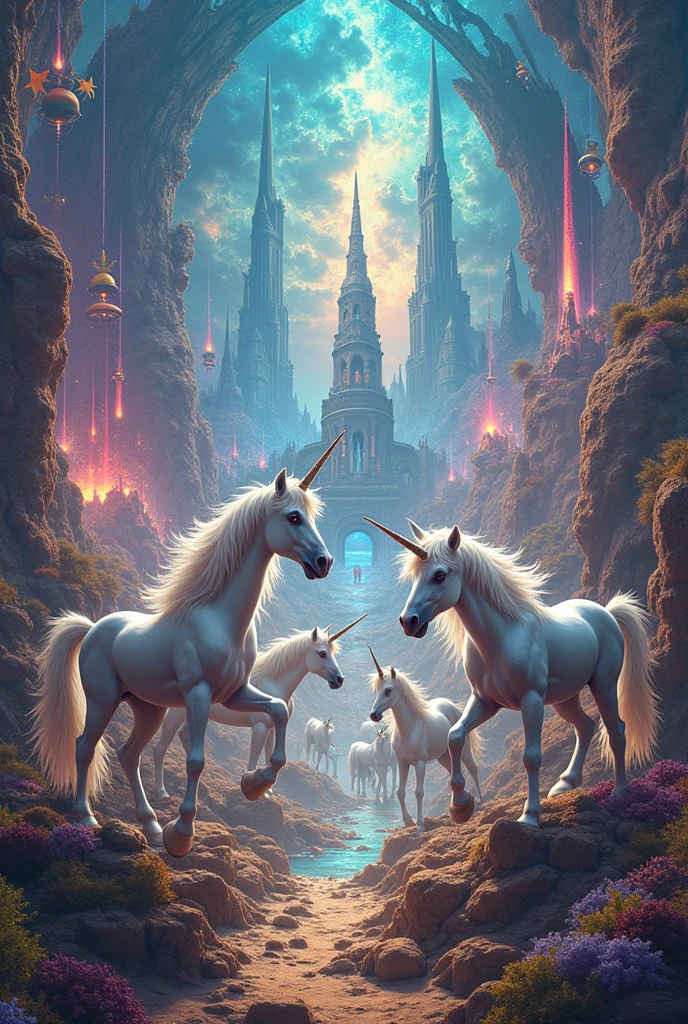 create a super crazy image with unicorns that is as unreal and crazy as possible that blows my mind that is also very magical and has nothing to do with