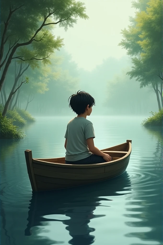 a boy seating on the boat