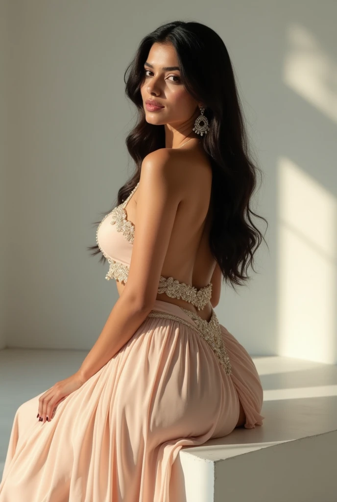 Educated 👩🎓🎓 good looking wealthy indian gril with hidden big size breasts,big butt sitting.pure looking dress well