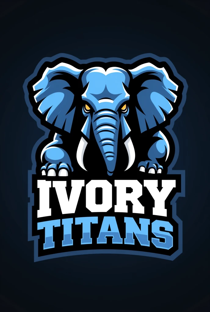 Create a photo of the logos for a sports team named ivory titans with a black blue and white color scheme with ivory titans written below it with an elephant in it