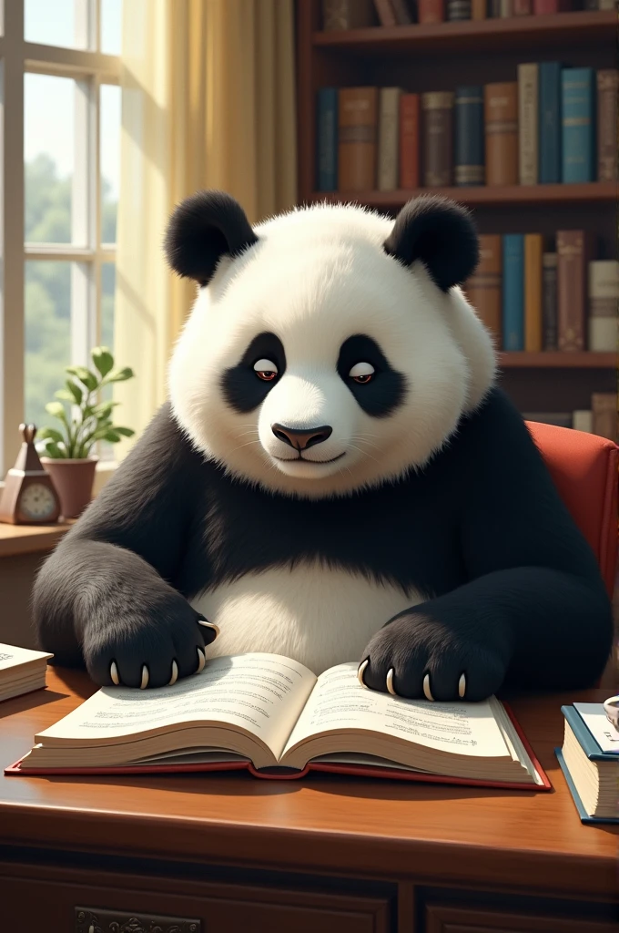 A panda studying math book with laziness 